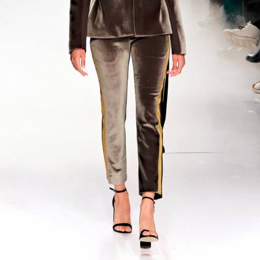 UNTTLD AW/18 Rafael Green Velvet Satin-Trim Trousers